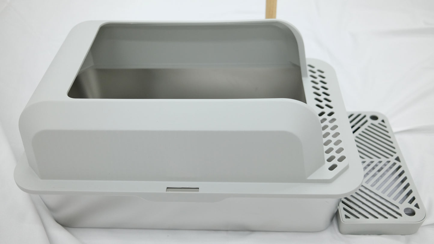 Modern Stainless Steel Cat Litter Box with Scoop & Step
