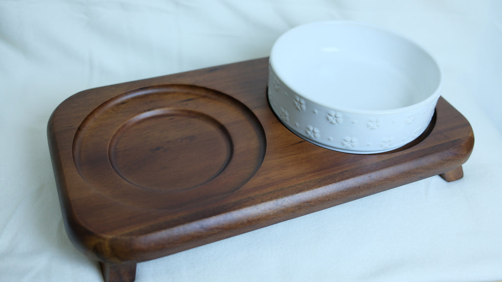 Snowflake Pet Bowl - Acacia Wood Base