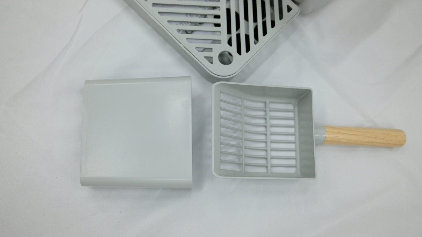 Modern Stainless Steel Cat Litter Box with Scoop & Step