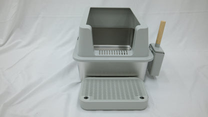 Modern Stainless Steel Cat Litter Box with Scoop & Step