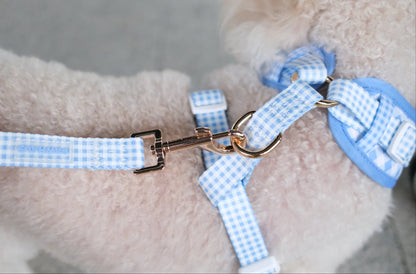 Blue Gingham Comfort Harness & Leash Set
